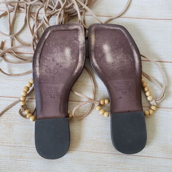 Jeffrey Campbell Leather Xeniah Beaded Ankle Strap Flat Sandal Brown Size 7/38 - Picture 10 of 13